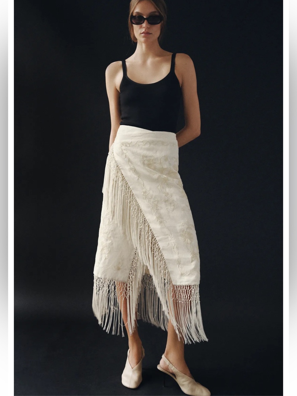 ZARA ZW COLLECTION 100% LINEN EMBROIDERED MIDI SKIRT